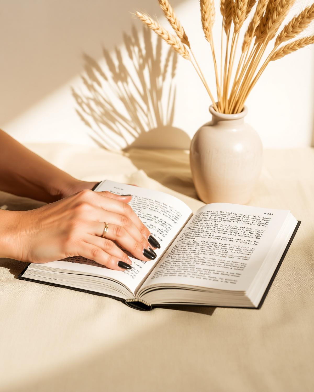 Hands resting on an open notebook, soft afternoon light.
